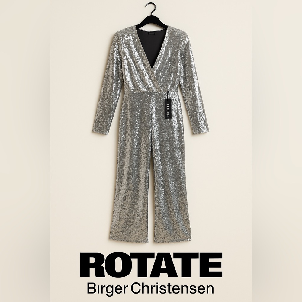 Rotate Sequin Jumpsuit in Silver and Cream